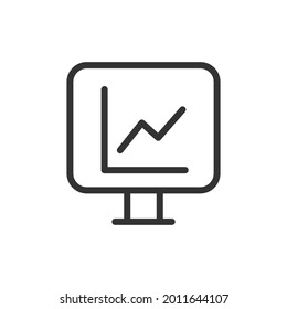 Thin line icon of data analytics. Vector outline sign for UI, web and app. Concept design of data analytics icon. Isolated on a white background.