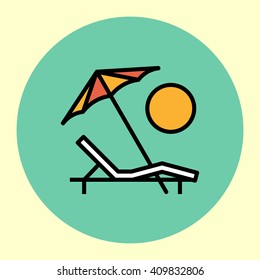 Thin Line Icon. Deck Chair. Simple Trendy Modern Style Round Color Vector Illustration.