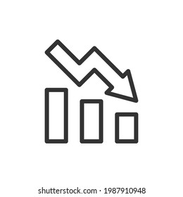 Thin line icon of decrease. Vector outline sign for UI, web and app. Concept design of decrease icon. Isolated on a white background.