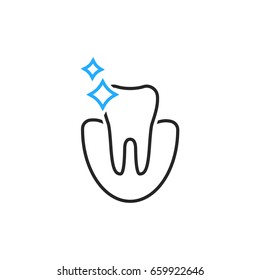 thin line icon of dental clean. concept of visual identity symbol for dentistry clinic. linear flat style trend modern logotype graphic art design isolated on white background