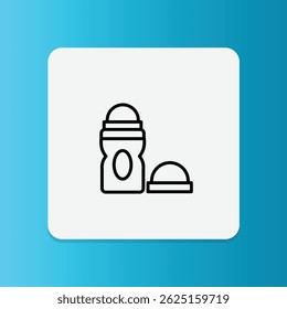 Thin line icon of a deodorant stick and its cap, symbolizing body odor control and personal hygiene.
