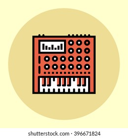 Thin Line Icon. Digital Synthesizer. Simple Trendy Modern Style Round Color Vector Illustration.