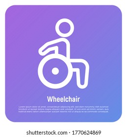 Thin line icon of disabled in wheelchair. Vector illustration.