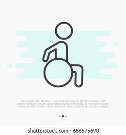 Thin line icon of disabled in wheelchair. Vector illustration.