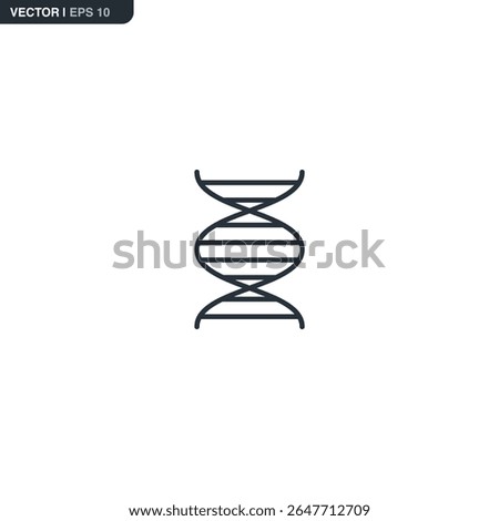 A thin line icon of a DNA double helix. Represents genetics, medical research, or biological analysis.