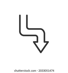 Thin line icon of down. Vector outline sign for UI, web and app. Concept design of down icon. Isolated on a white background.