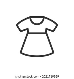 Thin line icon of dress. Vector outline sign for UI, web and app. Concept design of dress icon. Isolated on a white background.