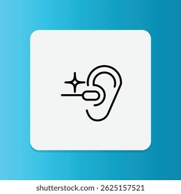 Thin line icon of an ear with sparkles, symbolizing ear cleaning and personal hygiene.