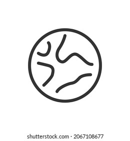 Thin line icon of earth. Vector outline sign for UI, web and app. Concept design of earth icon. Isolated on a white background.