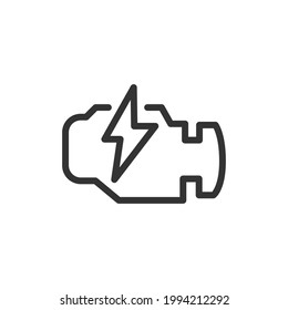Thin line icon of electric car. Vector outline sign for UI, web and app. Concept design of electric car icon. Isolated on a white background.