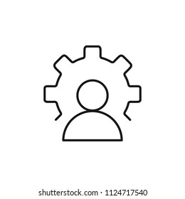 Thin line icon of engineer, gear, setting, businessman. Editable vector stroke 64x64 Pixel.