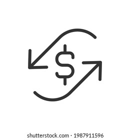 Thin line icon of exchange. Vector outline sign for UI, web and app. Concept design of exchange icon. Isolated on a white background.