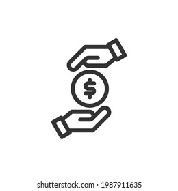 Thin line icon of exchange. Vector outline sign for UI, web and app. Concept design of exchange icon. Isolated on a white background.