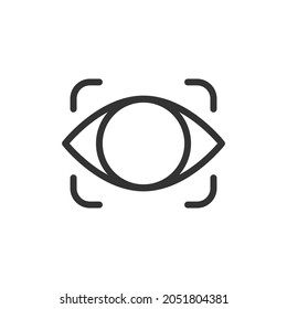 Thin line icon of eye scanner. Vector outline sign for UI, web and app. Concept design of eye scanner icon. Isolated on a white background.