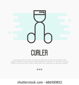 Thin line icon of eyelash curler. Vector illustration.