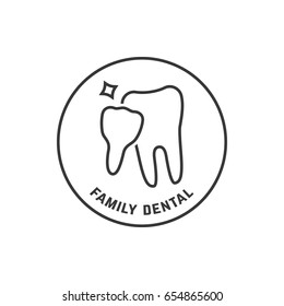 thin line icon of family dental isolated on white. concept of dentista dental care or black emblem for odontologia clinic office. linear flat style trend modern logotype or graphic art design