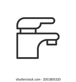 Thin line icon of faucet. Vector outline sign for UI, web and app. Concept design of faucet icon. Isolated on a white background.