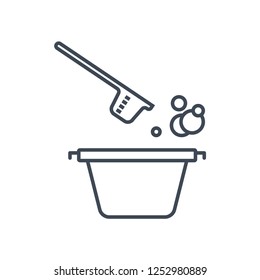 thin line icon filling, pouring laundry detergent