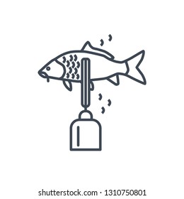 thin line icon fish processing, removing fish scales using electric fish scaler