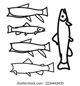 Thin line icon fish processing, cutting raw fish.eps