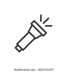 Thin line icon of flashlight. Vector outline sign for UI, web and app. Concept design of flashlight icon. Isolated on a white background.