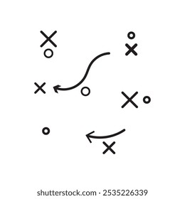 Thin line icon with flat design element of tactical plan, tactics of game, sport strategy planning, scheme of attack, board with sheet paper. Modern style logo vector illustration concept.