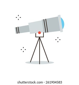 Thin line icon with flat design element of space exploration, business vision, search ideas, looking for a new way, astronomical discovery. Modern style logo vector illustration concept.