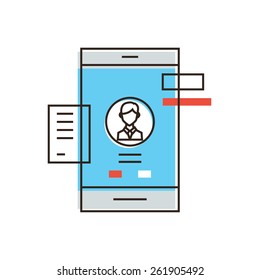 Thin line icon with flat design element of mobile user interface, smartphone UI experience, personal profile management, login UX and registration form. Modern style logo vector illustration concept.