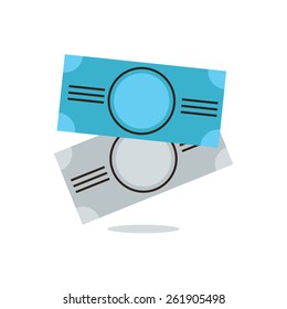 Thin line icon with flat design element of paper notes, working capital, money banknotes, cash coupons, equivalent exchange, liquidity funds. Modern style logo vector illustration concept.