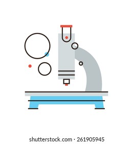 Thin line icon with flat design element of medical microscope, chemical analysis, scientific discovery, research new, laboratory equipment. Modern style logo vector illustration concept.