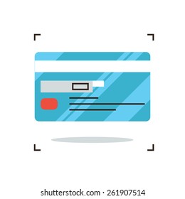 Thin line icon with flat design element of credit card payment finance system, financial banking, payroll facilities, electronic money transfer. Modern style logo vector illustration concept.