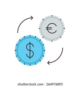 Thin line icon with flat design element of currency exchange, financial management, dollar and euro exchanging course, circulation of money. Modern style logo vector illustration concept.