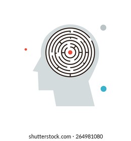 Thin Line Icon With Flat Design Element Of Confusion In Mind, Maze In Brain, Searching Solution, Thinking Problem, Personal Labyrinth. Modern Style Logo Vector Illustration Concept.