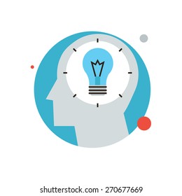 Thin line icon with flat design element of bright idea in human head, success human solution, lightbulb lamp, eureka in problem solving. Modern style logo vector illustration concept.