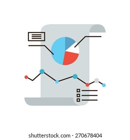 Thin line icon with flat design element of business infographics, financial paper document, company report of charts and graphs, annual data statistics. Modern style logo vector illustration concept.