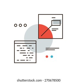 Thin line icon with flat design element of abstract digital interface, computer software analysis, program visual data, future programming application. Modern style logo vector illustration concept.