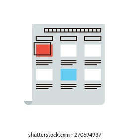 Thin line icon with flat design element of abstract storyboard, making story movie layout, professional production film, mounting filmstrip. Modern style logo vector illustration concept.