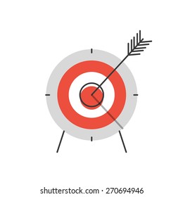 Thin Line Icon mit flachem Design-Element des Erfolgs Zielgruppe Fokus, Ziel für objektive Markt, direkter Treffer in Bulls eye, Chancen Lösung Probleme. Modernes Logo, Vektorgrafik-Konzept