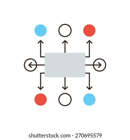 Thin line icon with flat design element of organization flow chart, planning workflow, algorithm for development process, structure of operation. Modern style logo vector illustration concept.