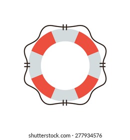 Thin Line Icon With Flat Design Element Of Lifebuoy Preserver, Life Support And Help Service, Lifeguard Emergency Aid, Lifesaver Security. Modern Style Logo Vector Illustration Concept.