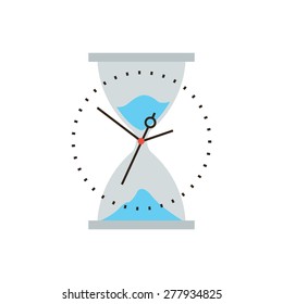 Thin line icon with flat design element of time is running out, business management, hourglass sand flow, timing control and optimization. Modern style logo vector illustration concept.