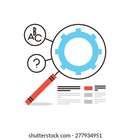 Thin line icon with flat design element of process and gear SEO infographic process, search engine optimization gear, web data analysis tools. Modern style logo vector illustration concept.