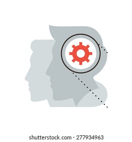 Thin line icon with flat design element of process of thinking, human brain working metaphor, technical idea, teamwork of people, thought work. Modern style logo vector illustration concept.