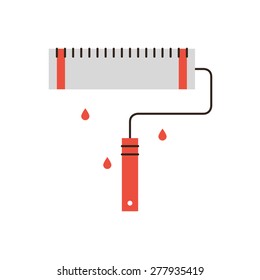 Thin line icon with flat design element of roller brush, paint wall, painting tool, renovation facilities, rough brush, rebrand the company. Modern style logo vector illustration concept.