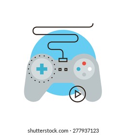 Thin line icon with flat design element of console gamepad, video gaming entertainment, game joystick, play game, device controller. Modern style logo vector illustration concept.