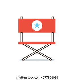 Thin line icon with flat design element of armchair hollywood star, position of director, movie producer, important actor, main role. Modern style logo vector illustration concept.