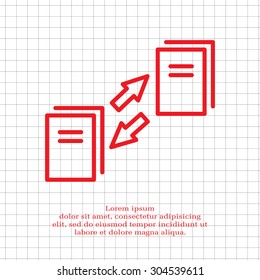 Thin line icon with flat design element of data synchronization, update contents of computer file, sync servers, shared folder, web transfer info. Modern style logo vector illustration concept