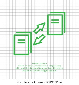 Thin line icon with flat design element of data synchronization, update contents of computer file, sync servers, shared folder, web transfer info. Modern style logo vector illustration concept