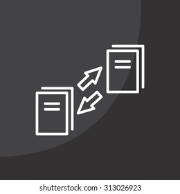 Thin line icon with flat design element of data synchronization, update contents of computer file, sync servers, shared folder, web transfer info. Modern style logo vector illustration concept