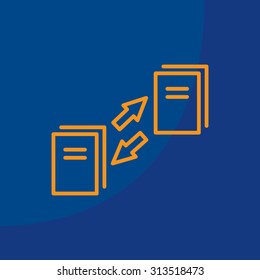 Thin line icon with flat design element of data synchronization, update contents of computer file, sync servers, shared folder, web transfer info. Modern style logo vector illustration concept